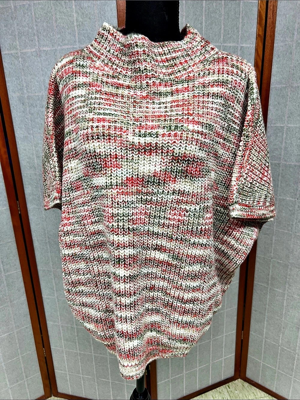 White Birch Marled Knit Mock Neck Short Sleeve Sweater Red & Green 2X